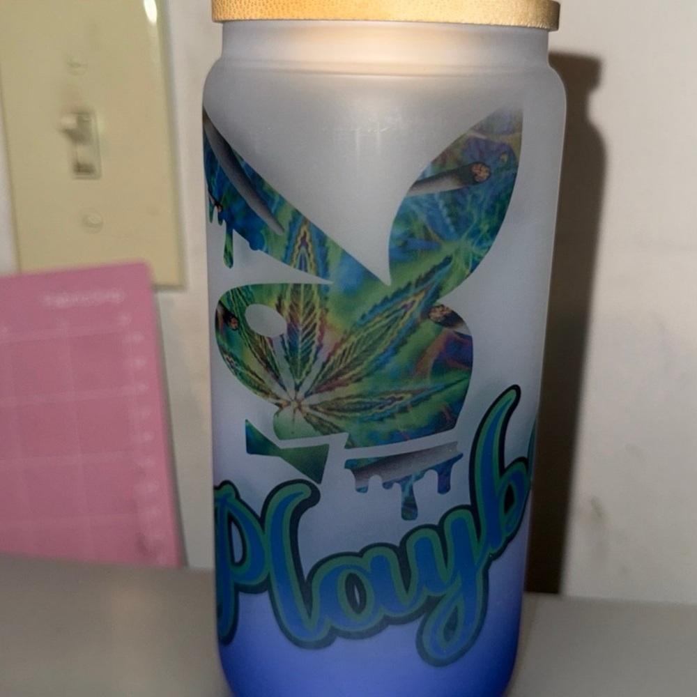 Playboy Frosted Glass Jar with Blue Gradient
